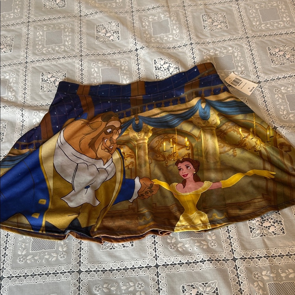Disney Belle & Beast Printed Skater Skirt - Yellow & Blue SIZE XL